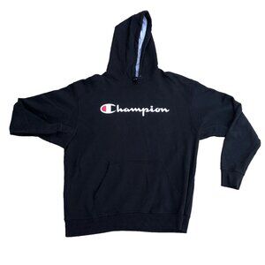 CHAMPION Hoodie Sweatshirt Men's XL Logo Black Pullover Sweater